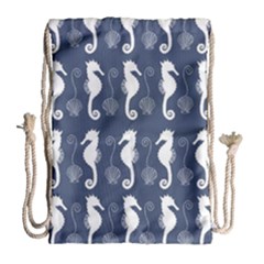 Seahorse And Shell Pattern Drawstring Bag (large)