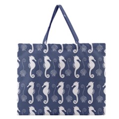 Seahorse And Shell Pattern Zipper Large Tote Bag by Simbadda