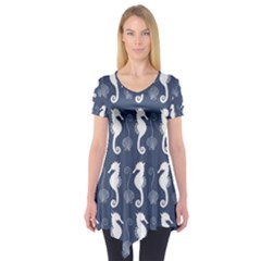 Seahorse And Shell Pattern Short Sleeve Tunic  by Simbadda