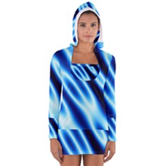 Grunge Blue White Pattern Background Women s Long Sleeve Hooded T-shirt