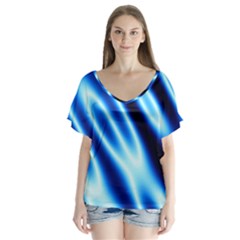 Grunge Blue White Pattern Background Flutter Sleeve Top