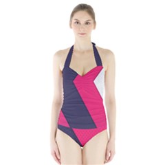 Pink Pattern Halter Swimsuit