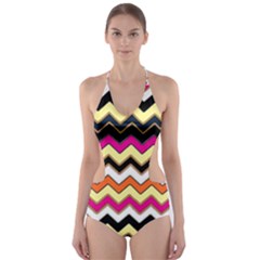 Colorful Chevron Pattern Stripes Pattern Cut-out One Piece Swimsuit