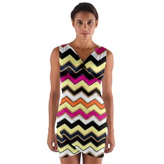 Colorful Chevron Pattern Stripes Pattern Wrap Front Bodycon Dress by Simbadda