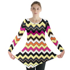 Colorful Chevron Pattern Stripes Pattern Long Sleeve Tunic 