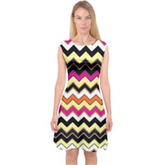 Colorful Chevron Pattern Stripes Pattern Capsleeve Midi Dress