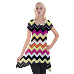 Colorful Chevron Pattern Stripes Pattern Short Sleeve Side Drop Tunic