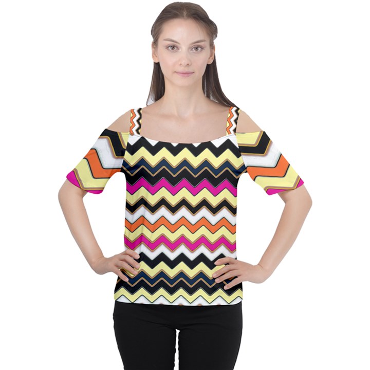 Colorful Chevron Pattern Stripes Pattern Women s Cutout Shoulder Tee