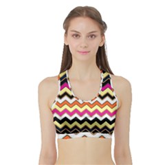 Colorful Chevron Pattern Stripes Pattern Sports Bra With Border