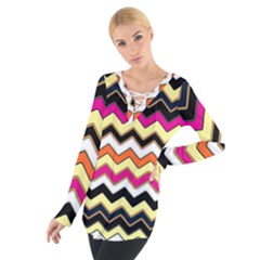 Colorful Chevron Pattern Stripes Pattern Women s Tie Up Tee