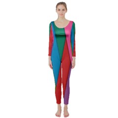 Colorful Lines Pattern Long Sleeve Catsuit