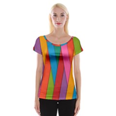 Colorful Lines Pattern Women s Cap Sleeve Top