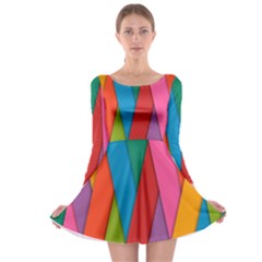 Colorful Lines Pattern Long Sleeve Skater Dress