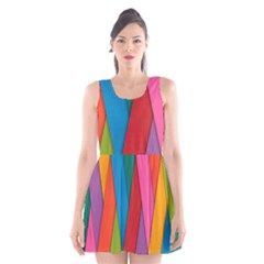 Colorful Lines Pattern Scoop Neck Skater Dress