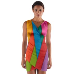 Colorful Lines Pattern Wrap Front Bodycon Dress