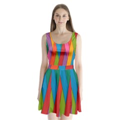 Colorful Lines Pattern Split Back Mini Dress 