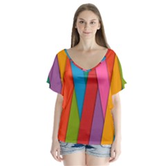 Colorful Lines Pattern Flutter Sleeve Top