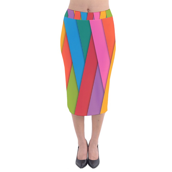 Colorful Lines Pattern Velvet Midi Pencil Skirt