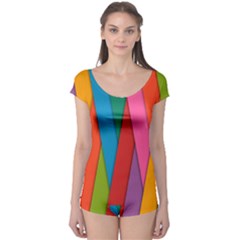 Colorful Lines Pattern Boyleg Leotard 