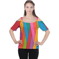 Colorful Lines Pattern Women s Cutout Shoulder Tee