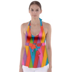 Colorful Lines Pattern Babydoll Tankini Top