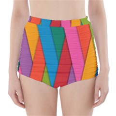 Colorful Lines Pattern High-waisted Bikini Bottoms