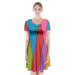 Colorful Lines Pattern Short Sleeve V-neck Flare Dress