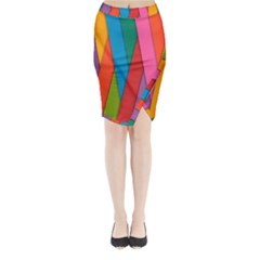 Colorful Lines Pattern Midi Wrap Pencil Skirt