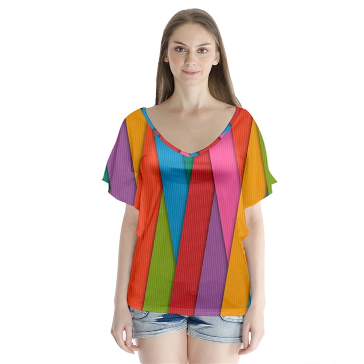 Colorful Lines Pattern Flutter Sleeve Top