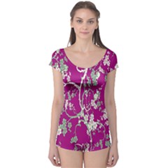 Floral Pattern Background Boyleg Leotard 