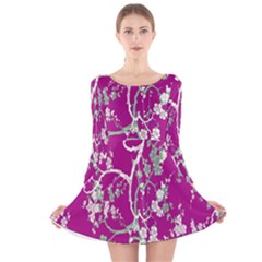 Floral Pattern Background Long Sleeve Velvet Skater Dress