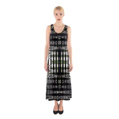 Interwoven Grid Pattern In Green Sleeveless Maxi Dress