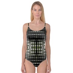 Interwoven Grid Pattern In Green Camisole Leotard 