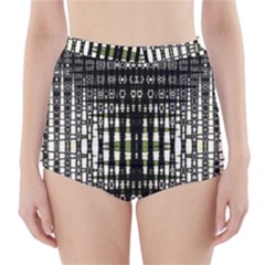 Interwoven Grid Pattern In Green High-waisted Bikini Bottoms