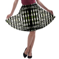 Interwoven Grid Pattern In Green A-line Skater Skirt