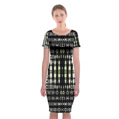 Interwoven Grid Pattern In Green Classic Short Sleeve Midi Dress