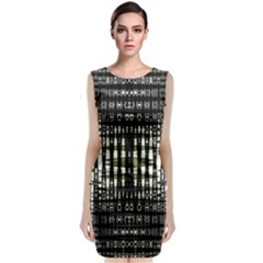 Interwoven Grid Pattern In Green Sleeveless Velvet Midi Dress