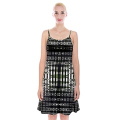 Interwoven Grid Pattern In Green Spaghetti Strap Velvet Dress