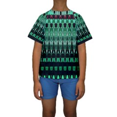 Green Triangle Patterns Kids  Short Sleeve Swimwear