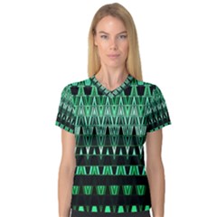 Green Triangle Patterns Women s V-neck Sport Mesh Tee