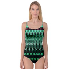 Green Triangle Patterns Camisole Leotard  by Simbadda