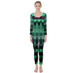 Green Triangle Patterns Long Sleeve Catsuit