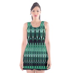 Green Triangle Patterns Scoop Neck Skater Dress by Simbadda