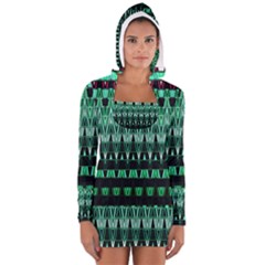 Green Triangle Patterns Women s Long Sleeve Hooded T-shirt