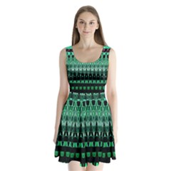 Green Triangle Patterns Split Back Mini Dress  by Simbadda