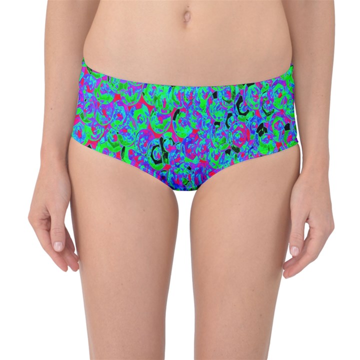 Green Purple Pink Background Mid-Waist Bikini Bottoms