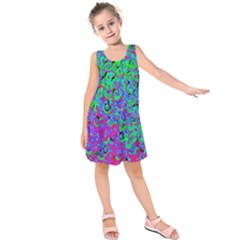 Green Purple Pink Background Kids  Sleeveless Dress by Simbadda