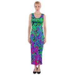 Green Purple Pink Background Fitted Maxi Dress