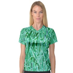 Green Background Pattern Women s V-neck Sport Mesh Tee