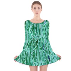 Green Background Pattern Long Sleeve Velvet Skater Dress